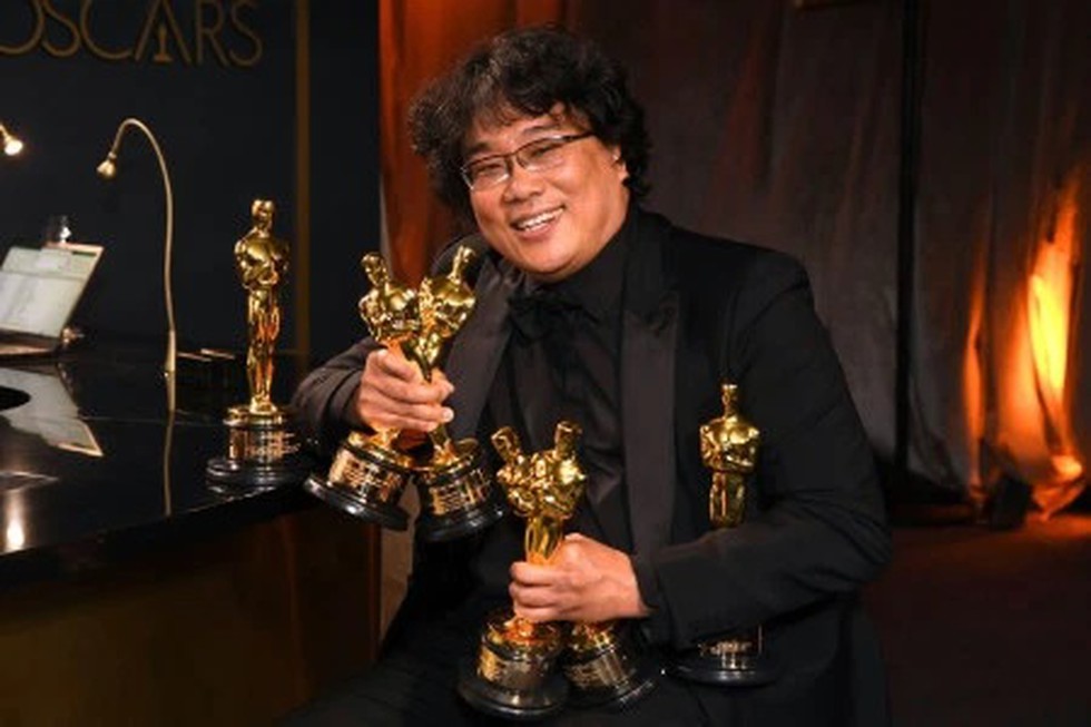 Parasite director Bong Joon Ho and cast members walking on the red carpet  at the 92nd Annual Academy Awards held at the Dolby Theatre in Hollywood,  California on Feb. 9, 2020. (Photo